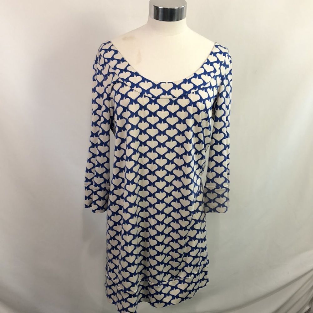 Diane Von Furstenberg Cream Blue Spades Print Dress